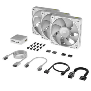 Corsair iCUE LINK RX120 RGB 120mm PWM Fan Triple Starter Kit White H2 Corsair iCUE LINK RX120 RGB - 120mm PWM Fans – Triple Pack – White