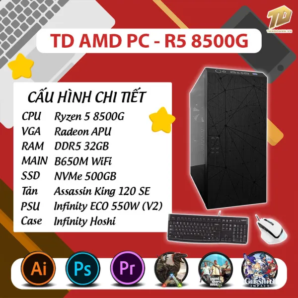 TD AMD PC (R5-8500G, B650M, 32GB DDR5, SSD 500GB)