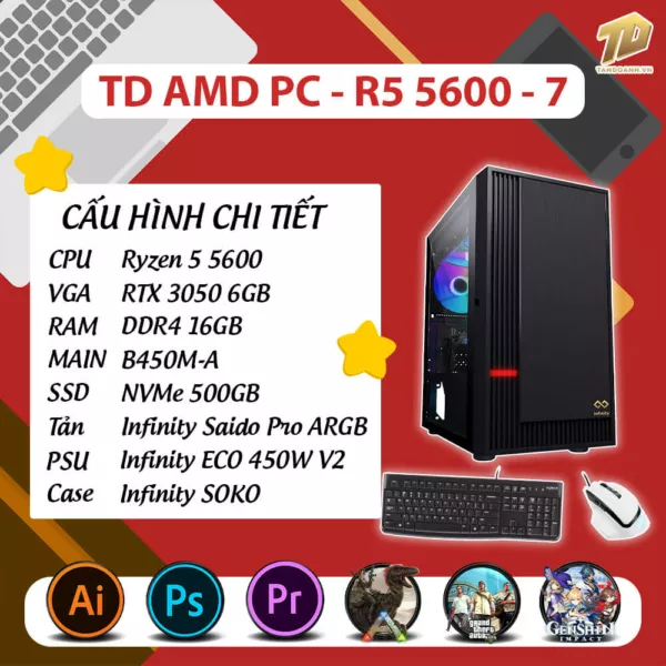 TD AMD PC (R5-5600, B450M, 32GB DDR4, RTX3050, SSD 500GB)