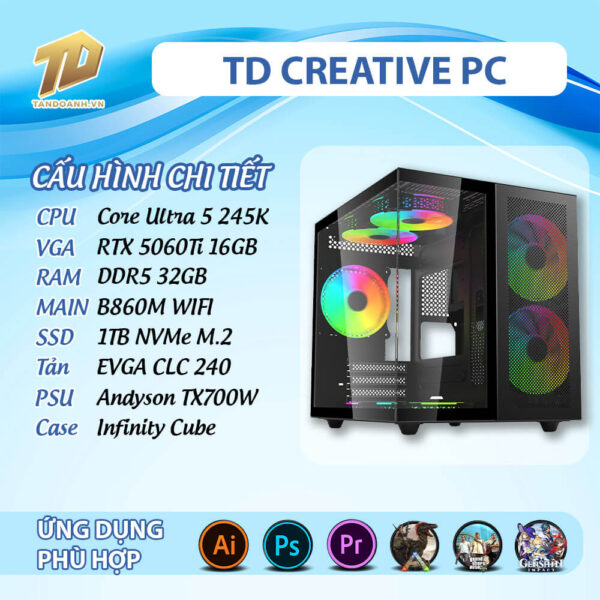 TD CREATIVE PC (Ultra 5 245K, B860M, RTX 5060ti, 32GB DDR5, SSD 1TB)