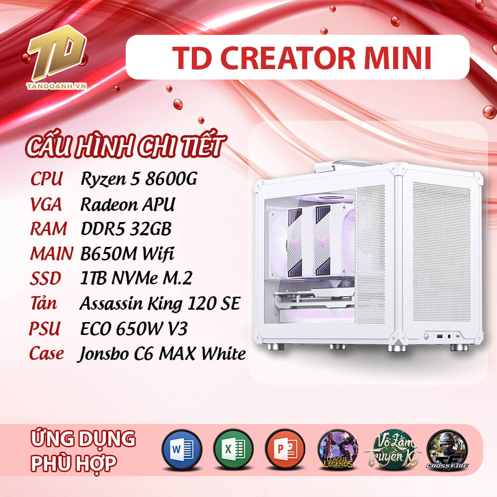 TD CREATOR MINI 2025 R5 8600G TD CREATOR MINI (R5-8600G, B650M, 32GB DDR5, SSD 1TB)