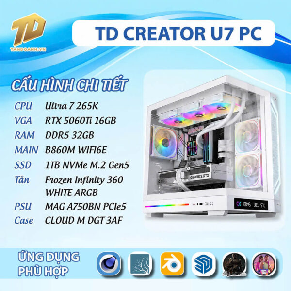 TD CREATOR U7 PC (Ultra 7 265K, B860M, 5060Ti 16GB, 32GB DDR5, SSD 1TB)