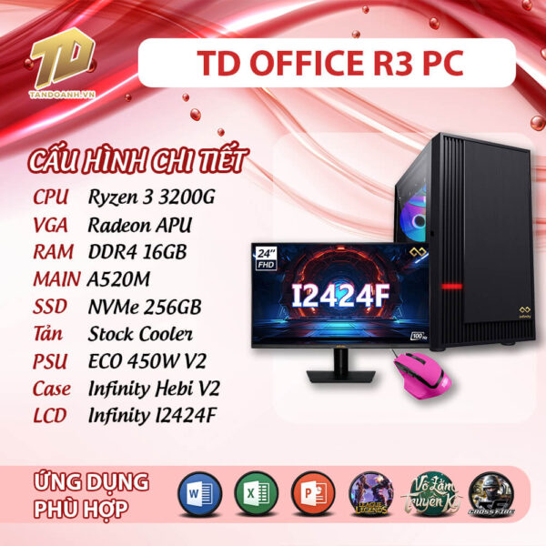 TD OFFICE R3 PC (R3-3200G, A520M, 16GB DDR4, SSD 256GB, LCD 24'' FHD)