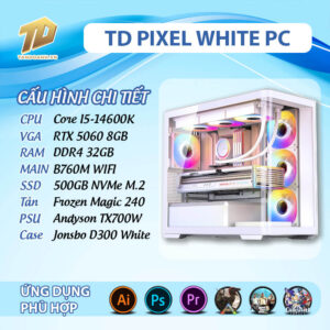 TD PIXEL WHITE PC (I5-14600K, B760M, RTX 5060, 32GB DDR4, SSD 500GB)