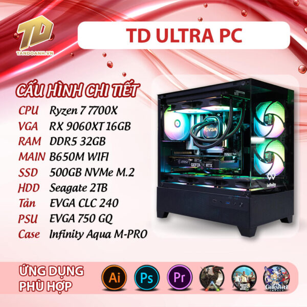 TD ULTRA PC (R7-7700X, B650M, 32GB DDR5, RX 9060XT, SSD 500GB, HDD 2TB)