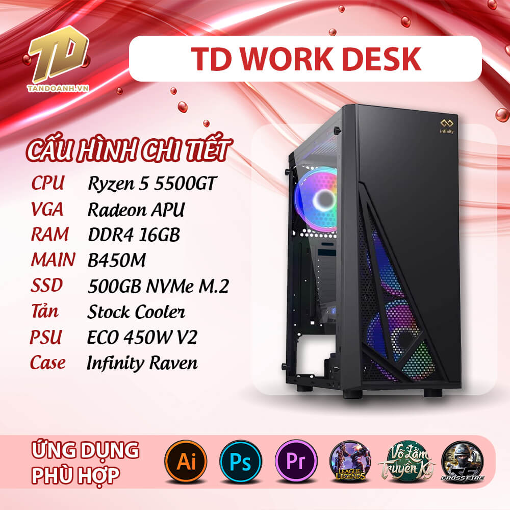 TD WORK DESK 2025 R5 5500GT TD WORK DESK (R5-5500GT, B450M, 16GB DDR4, SSD 500GB)