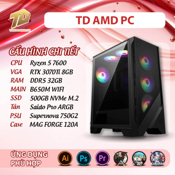 TD AMD PC (R5-7600, B650M, 32GB DDR5, 3070Ti, SSD 500GB)
