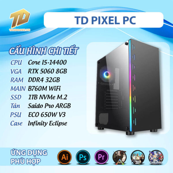 TD PIXEL PC (I5-14400, B760M, RTX5060, 32GB DDR4, SSD 1TB)