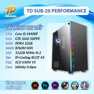 TD SUB-20 PERFORMANCE: i5-14400F · GTX 1660 SUPER · 32GB DDR4 · SSD 512GB
