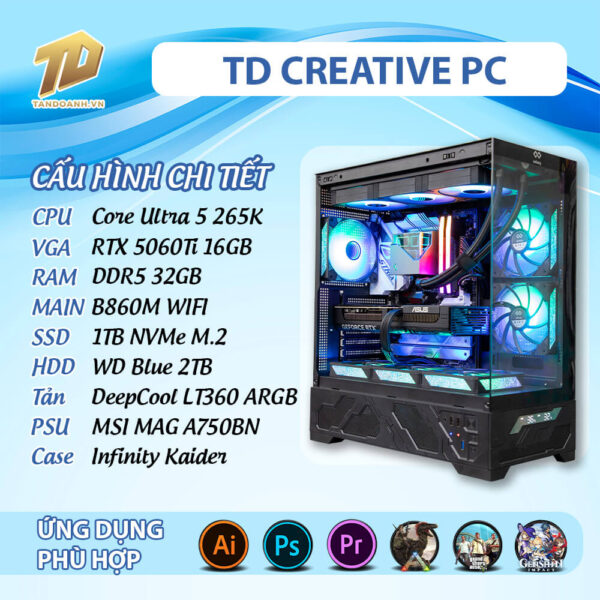 TD CREATIVE PC (Ultra 5 265K, B860M, RTX 5060ti, 32GB DDR5, SSD 1TB, HDD 2TB)