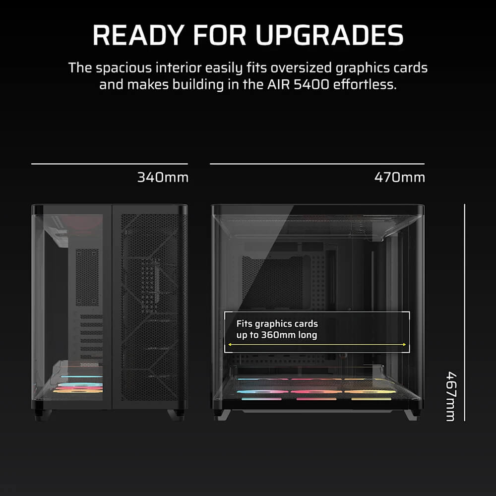 Corsair AIR 5400 LX R RGB iCUE LINK H10 Corsair AIR 5400 LX-R RGB iCUE LINK Black - Triple Chamber Mid-Tower PC Case - Ảnh 10