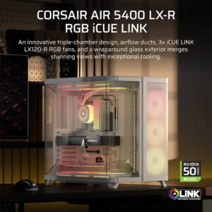 Corsair AIR 5400 LX R RGB iCUE LINK White H2 Corsair AIR 5400 LX-R RGB iCUE LINK White - Triple Chamber Mid-Tower PC Case