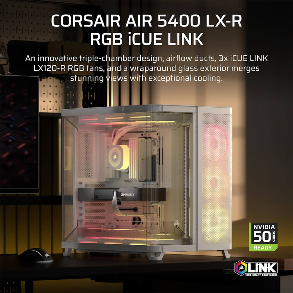 Corsair AIR 5400 LX R RGB iCUE LINK White H2 Corsair AIR 5400 LX-R RGB iCUE LINK White - Triple Chamber Mid-Tower PC Case - Ảnh 2