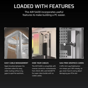Corsair AIR 5400 RS R ARGB White H11 Corsair AIR 5400 RS-R ARGB White - Triple Chamber Mid-Tower PC Case
