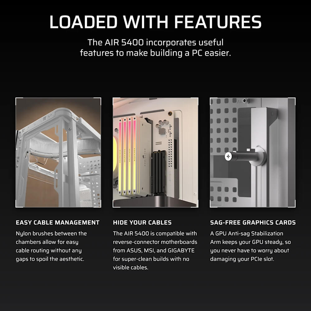 Corsair AIR 5400 RS R ARGB White H11 Corsair AIR 5400 RS-R ARGB White - Triple Chamber Mid-Tower PC Case - Ảnh 11