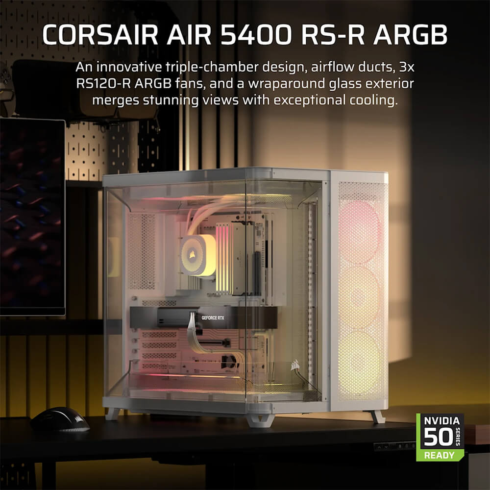 Corsair AIR 5400 RS R ARGB White H2 Corsair AIR 5400 RS-R ARGB White - Triple Chamber Mid-Tower PC Case - Ảnh 2