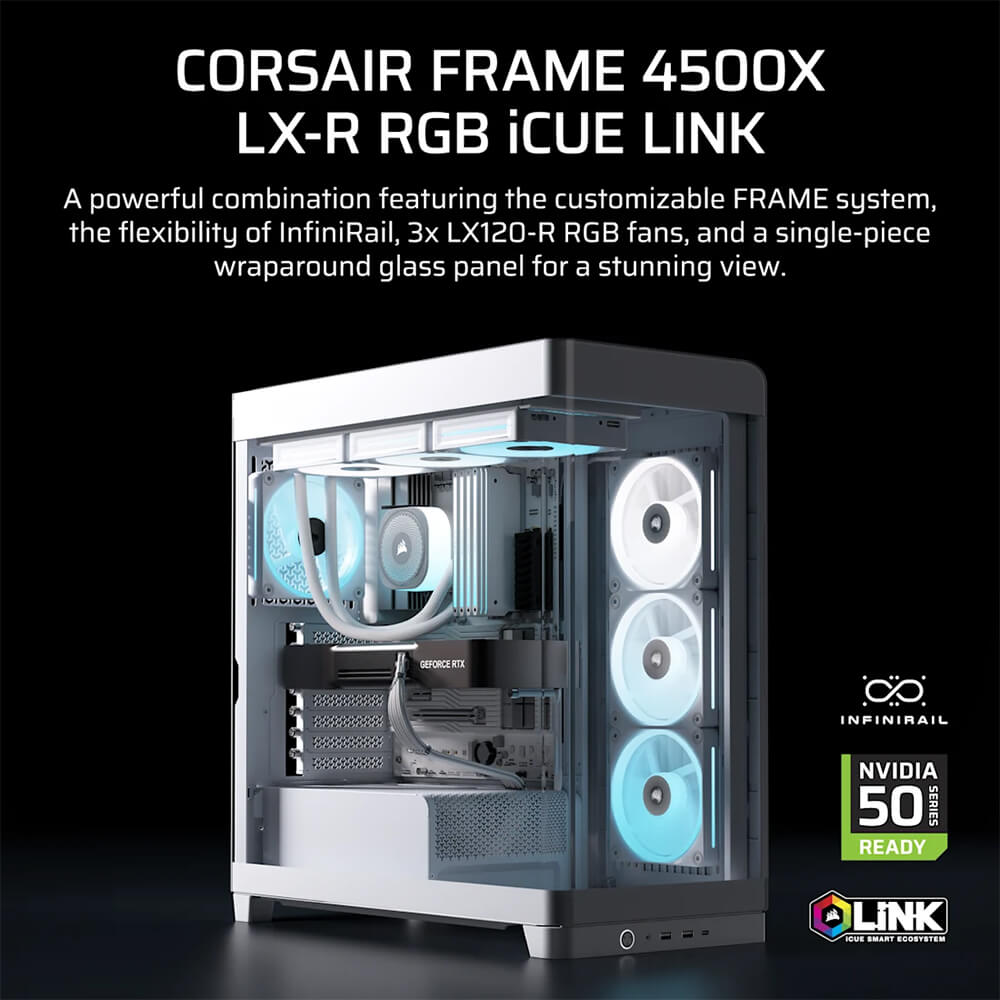 Corsair FRAME 4500X LX R RGB iCUE LINK Panoramic White H2 Corsair FRAME 4500X LX-R RGB iCUE LINK White - Panoramic Glass Mid-Tower PC Case - Ảnh 2