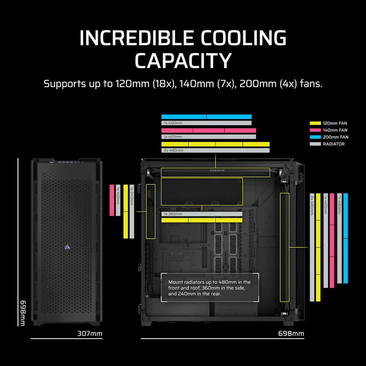 Corsair iCUE LINK 9000D AIRFLOW TG Super Tower Black Full Tower SSI EEB Case H8 Corsair iCUE LINK 9000D AIRFLOW TG Super-Tower Black - Full-Tower SSI-EEB Case - Ảnh 8