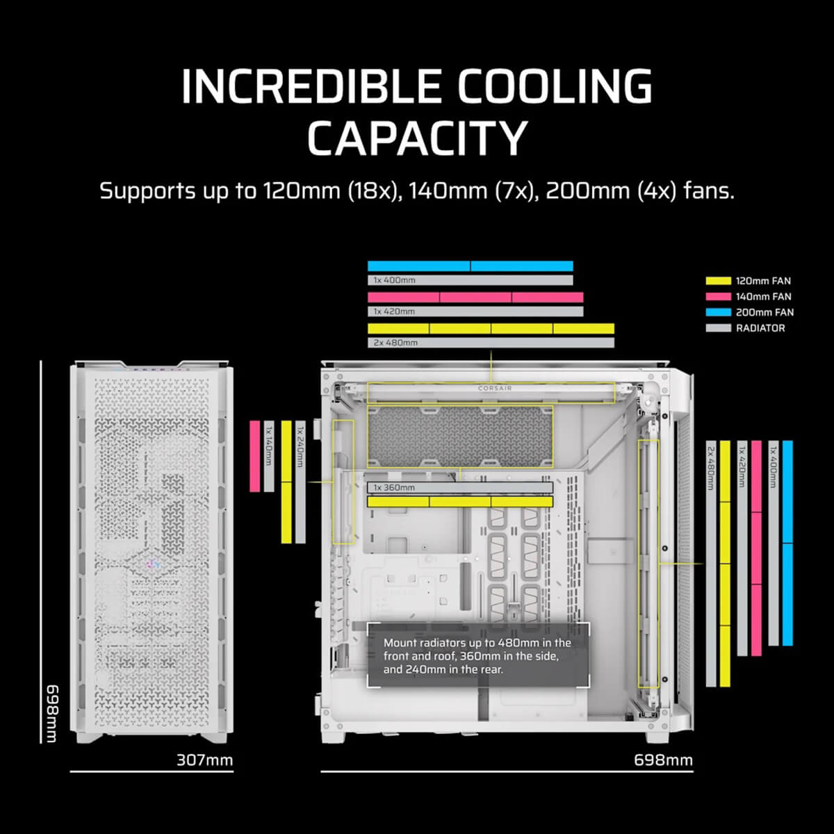 Corsair iCUE LINK 9000D AIRFLOW TG Super Tower White Full Tower SSI EEB Case H8 Corsair iCUE LINK 9000D AIRFLOW TG Super-Tower White - Full-Tower SSI-EEB Case - Ảnh 8