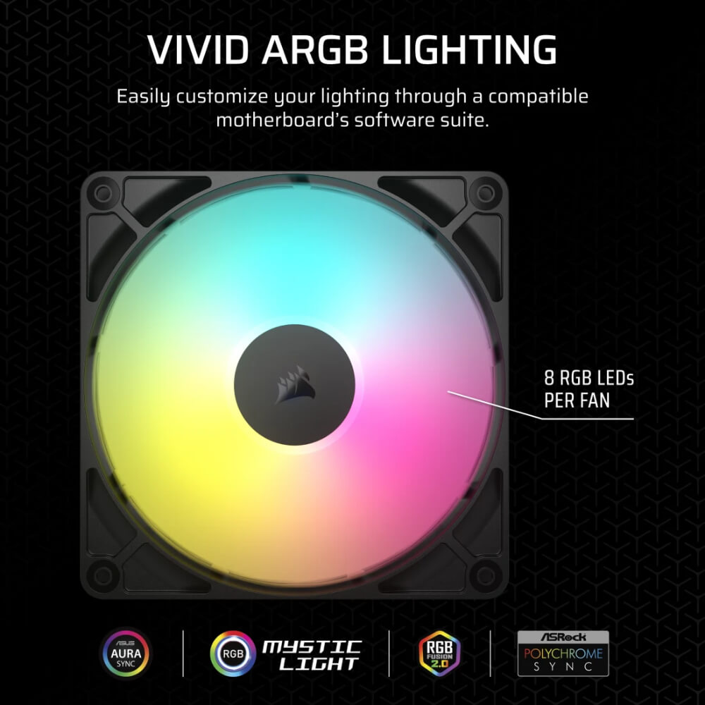 Corsair RS140 ARGB 140mm PWM Fans H6 Corsair RS140 ARGB Black - 140mm PWM Fans - Dual Pack - Ảnh 6