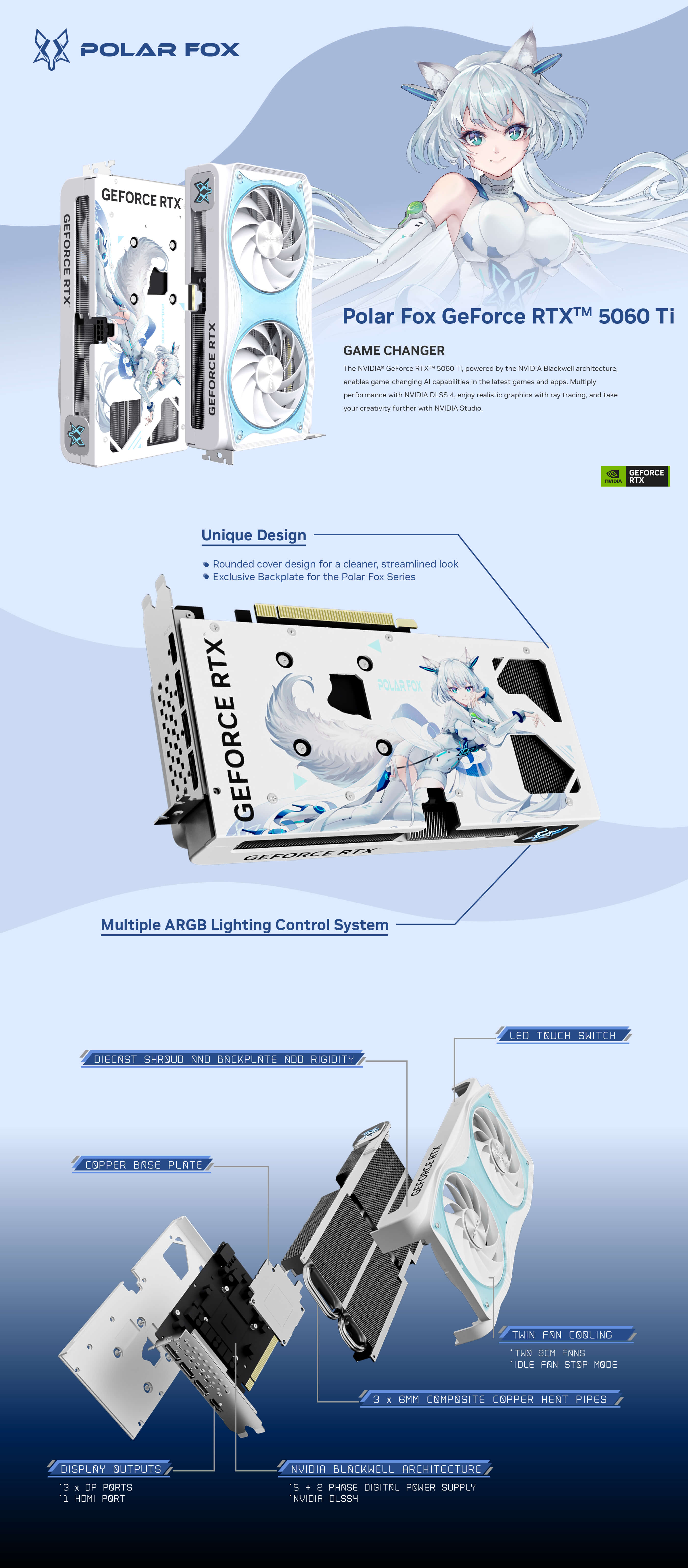 Manli Polar Fox GeForce RTX™ 5060 Ti OC 8GB GDDR7 Manli Polar Fox GeForce RTX™ 5060 Ti OC - 8GB GDDR7