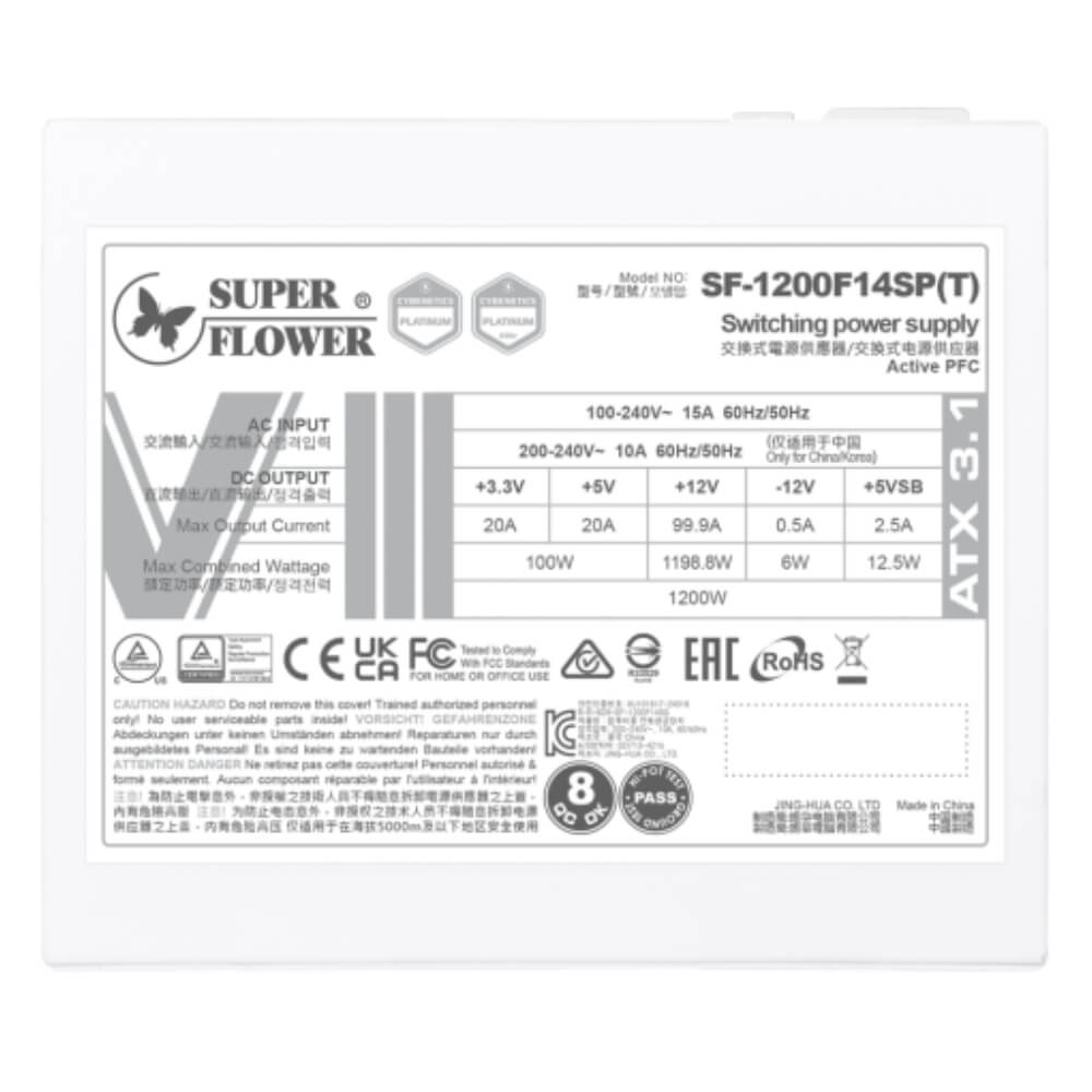 SuperFlower LEADEX VIII Platinum Pro 1200W Trang H7 Super Flower LEADEX VIII Platinum PRO 1200W White - ATX 3.1 - 1000W Cybenetics Platinum - Full Modular PSU - Ảnh 7