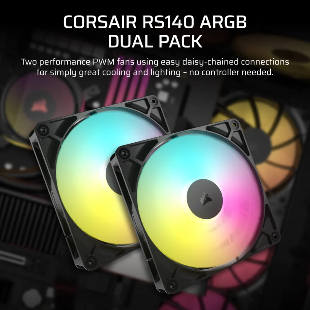 Corsair RS140 ARGB 140mm PWM Fans Dual Pack H2 Corsair RS140 ARGB Black - 140mm PWM Fans - Dual Pack - Ảnh 5