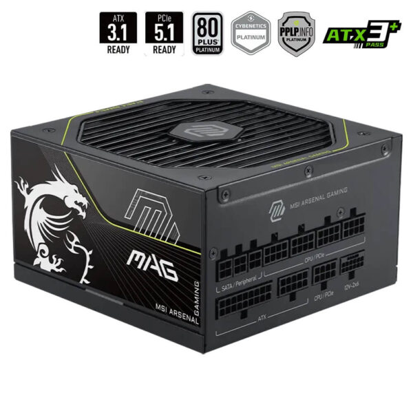 MSI MAG A1200PLS PCIE5 - 1200W 80 PLUS PLATINUM - Fully Modular - Support PCIe Gen 5.1 Graphics Card